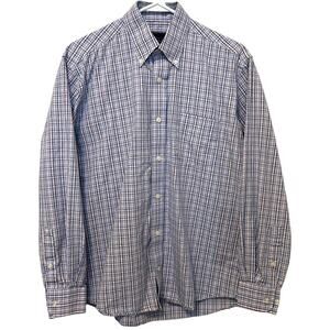 Charleston Threads Plaid Shirt White Blue Mens Medium
